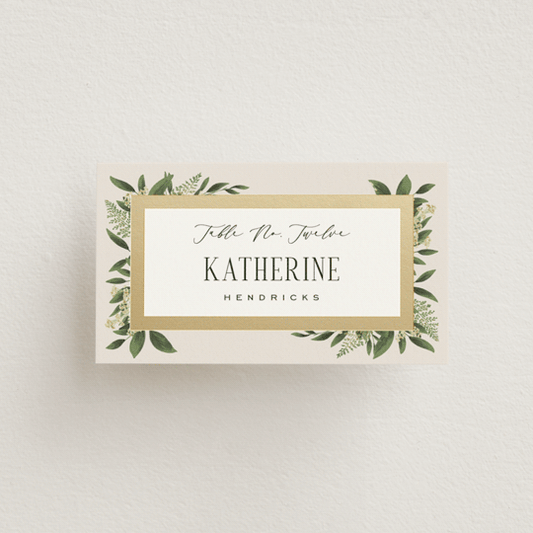 "Bliss" - Place Cards in Champagne by Leah Bisch - Front with Free Guest Printing