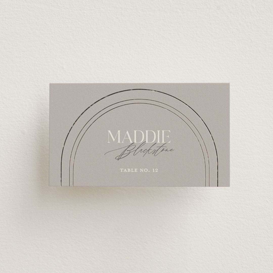 "The Arc" - Place Cards in Truffle by Vera Lim - Front with Free Guest Printing
