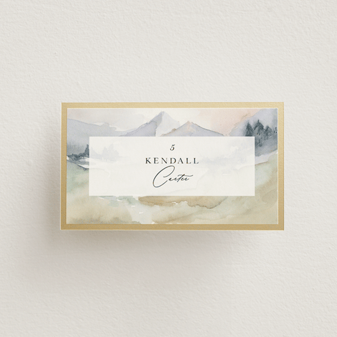 "Mountain" - Place Cards in Latte by Lori Wemple - Front with Free Guest Printing