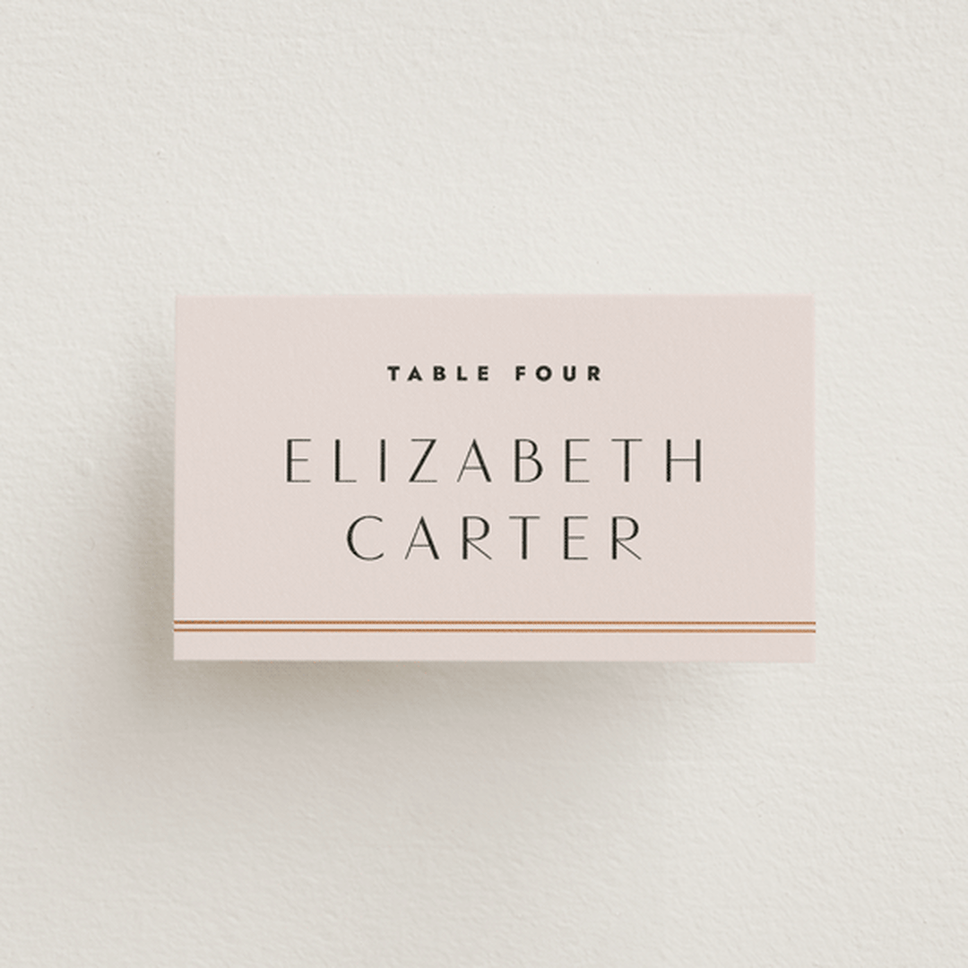 "Deco Band" - Place Cards in Blush by Kindred Fields - Front with Free Guest Printing