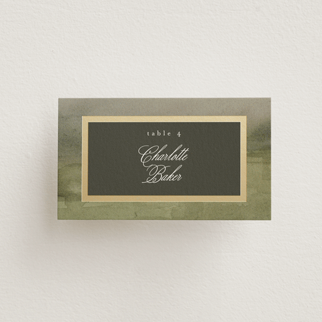 "Hillside" - Place Cards in Graphite by Everett Paper Goods - Front with Free Guest Printing
