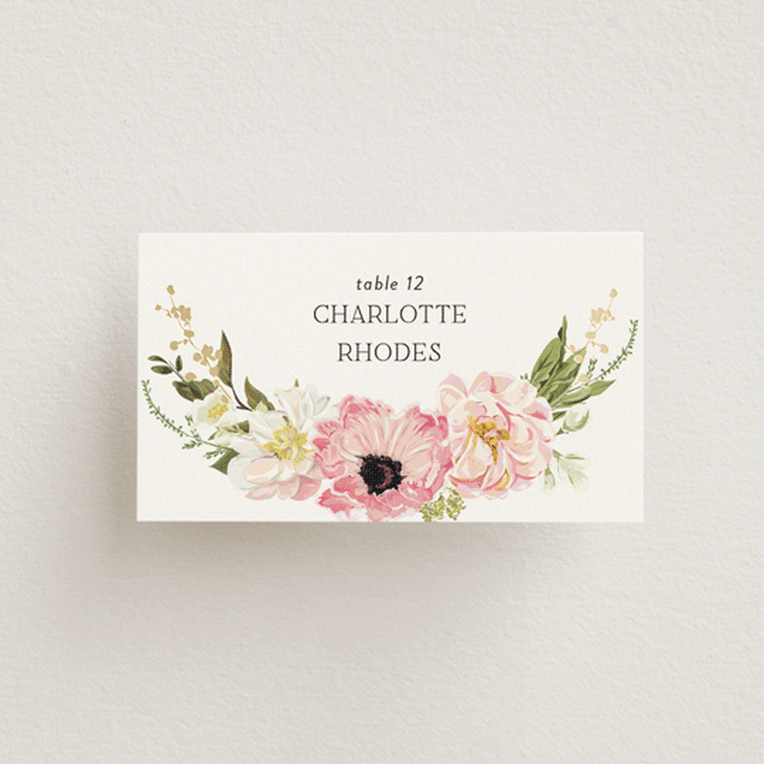 "Timeless Blooms" - Place Cards in Peony by Susan Moyal - Front with Free Guest Printing