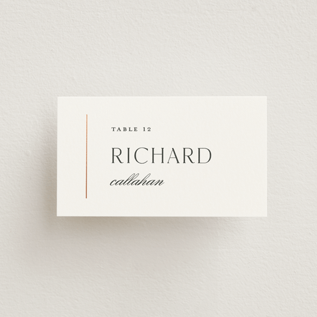 "Understated Elegance" - Place Cards in Cotton by Stacey Meacham - Front with Free Guest Printing
