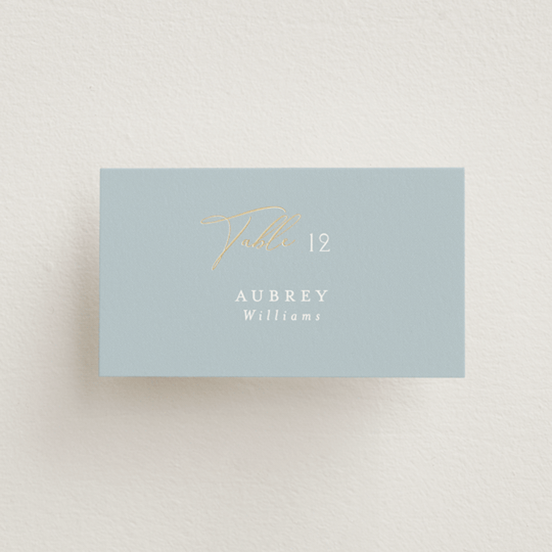 "Delicacy" - Place Cards in Dusty Blue by Angela Thompson - Front with Free Guest Printing