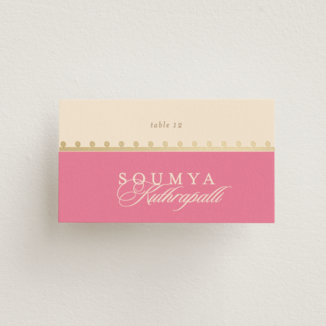 "Mandapam" - Place Cards in Carnation by Creo Study - Front with Free Guest Printing
