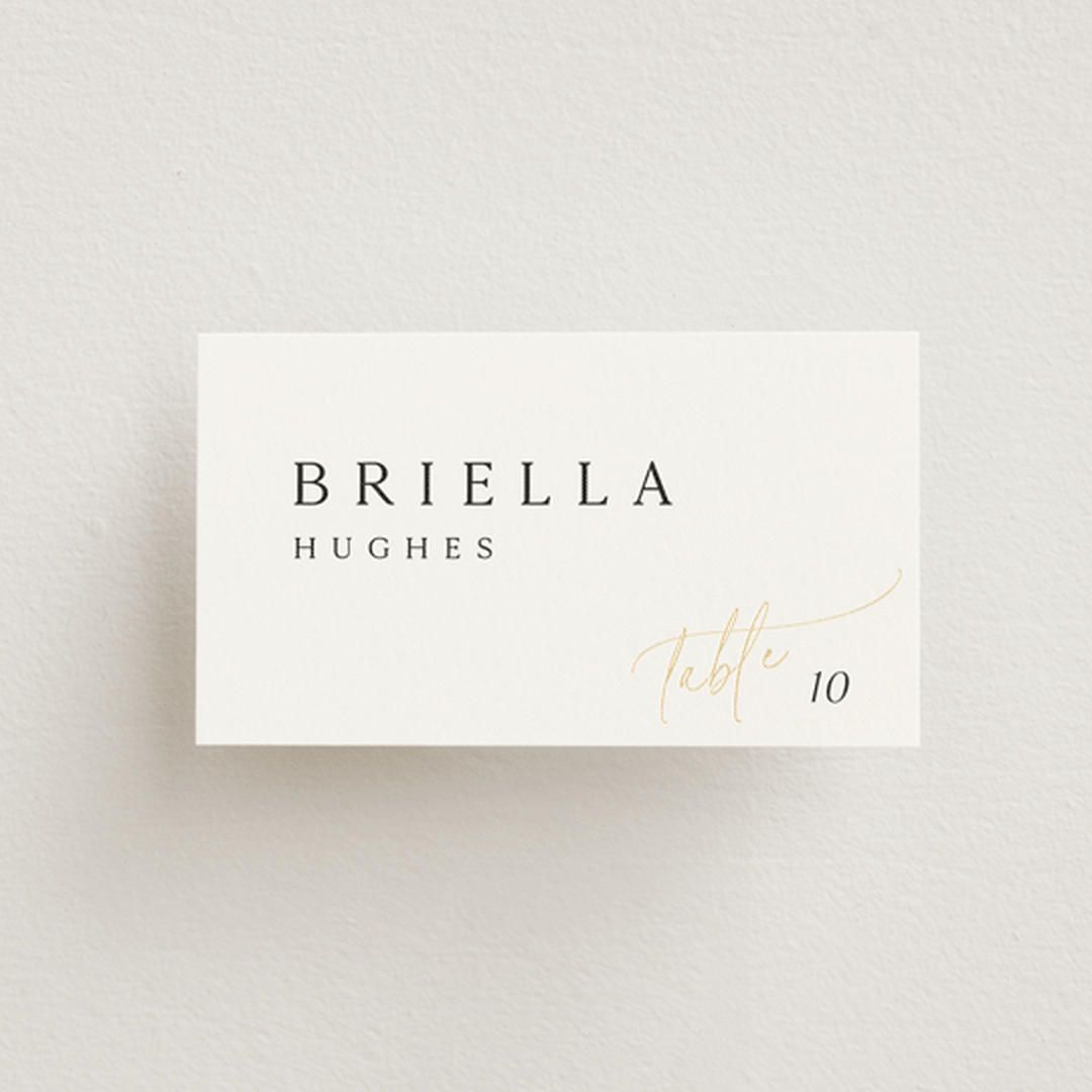 "The Wedding" - Place Cards in Marshmallow by Kaydi Bishop - Front with Free Guest Printing