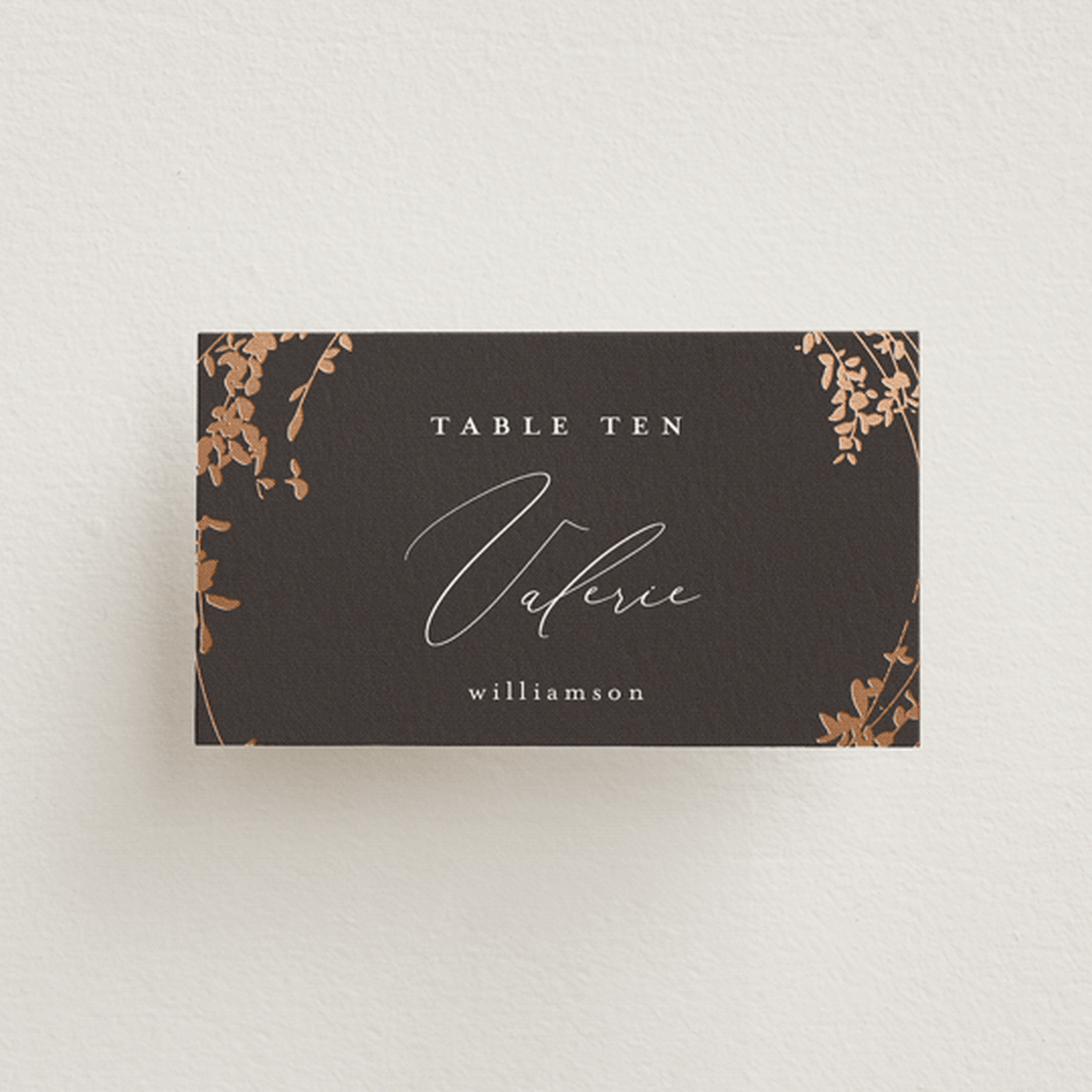 "Bliss" - Place Cards in Cocoa by Leah Bisch - Front with Free Guest Printing