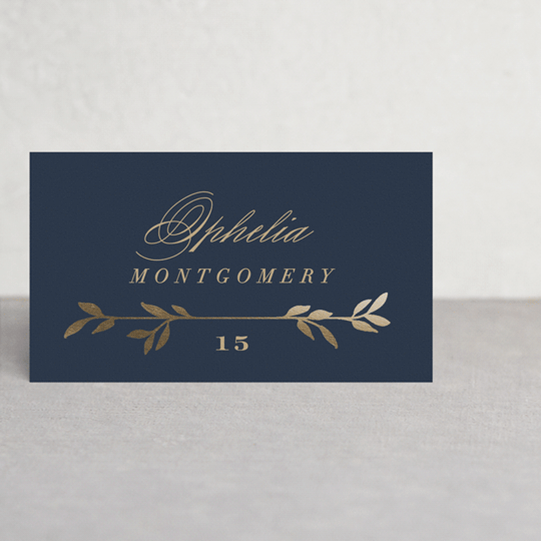 "Botanical Ampersand" - Place Cards in Navy by Hooray Creative - Front with Free Guest Printing