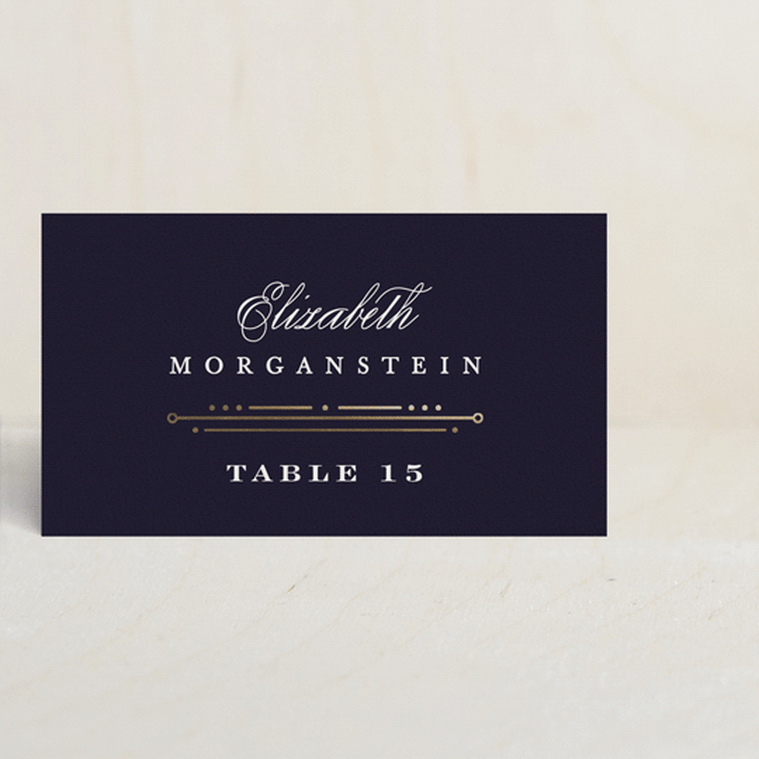 "Modern Deco" - Place Cards in Midnight by Hooray Creative - Front with Free Guest Printing