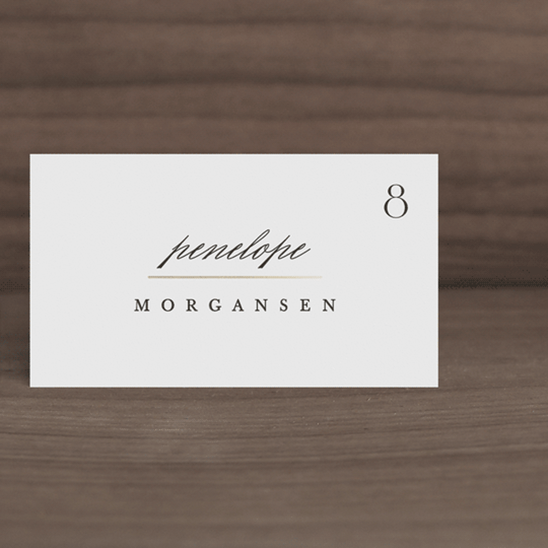 "Initially Yours" - Place Cards in Salt by Hooray Creative - Front with Free Guest Printing