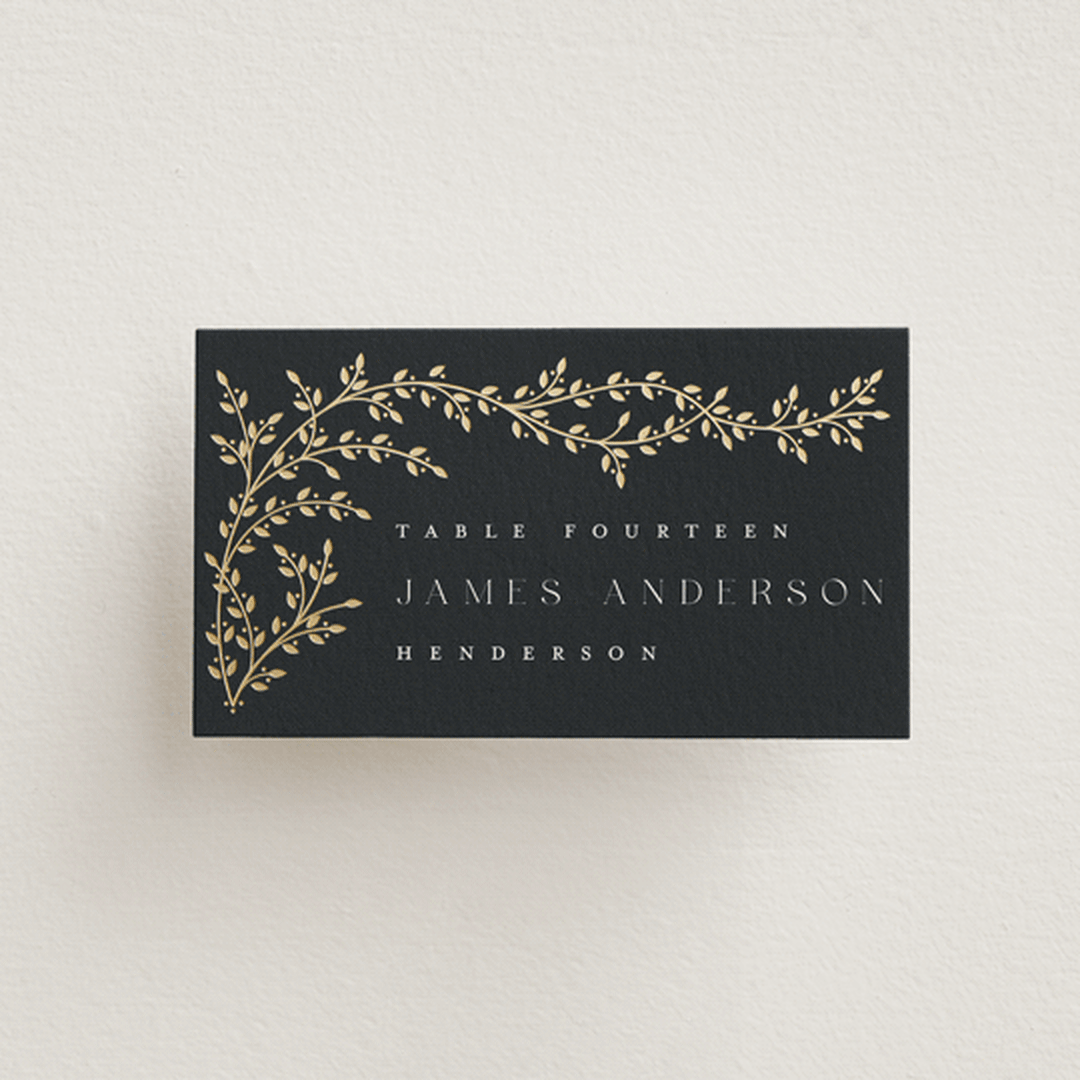"Beautiful Chuppah" - Place Cards in Midnight by Ana de Sousa - Front with Free Guest Printing