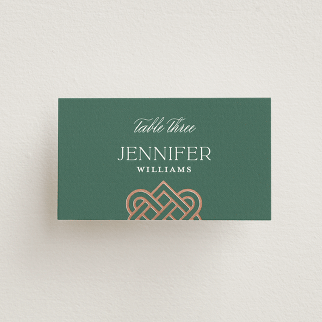 "Celtic Love Knot" - Place Cards in Clover by Kerry Doyle - Front with Free Guest Printing