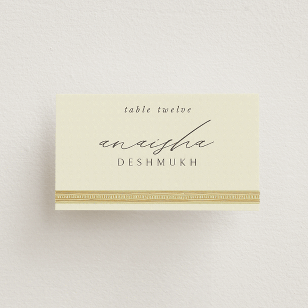 "Aatreya" - Place Cards in Marigold by Pati Cascino - Front with Free Guest Printing