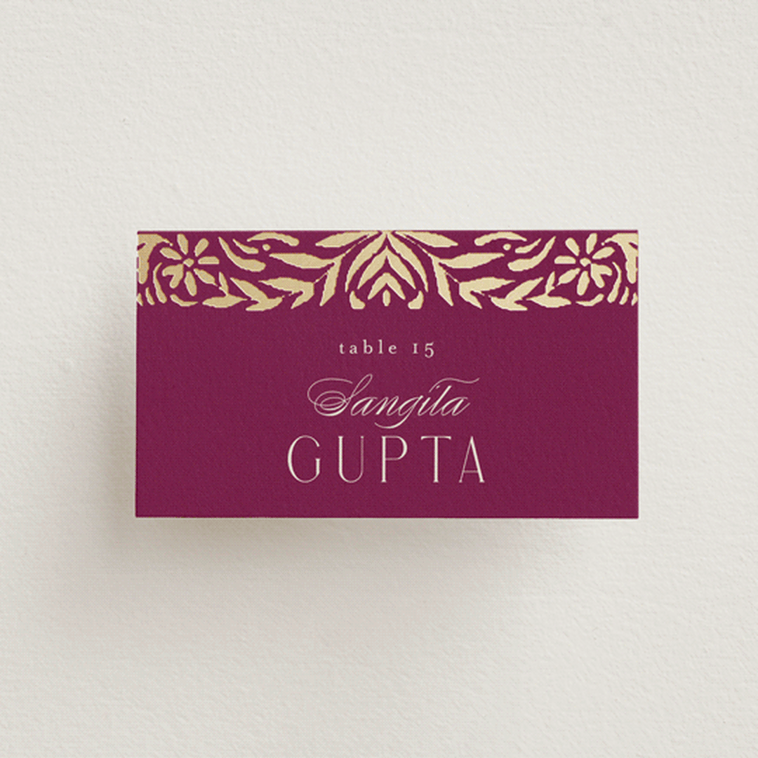 "Amber Palace" - Place Cards in Garnet by Chris Griffith - Front with Free Guest Printing