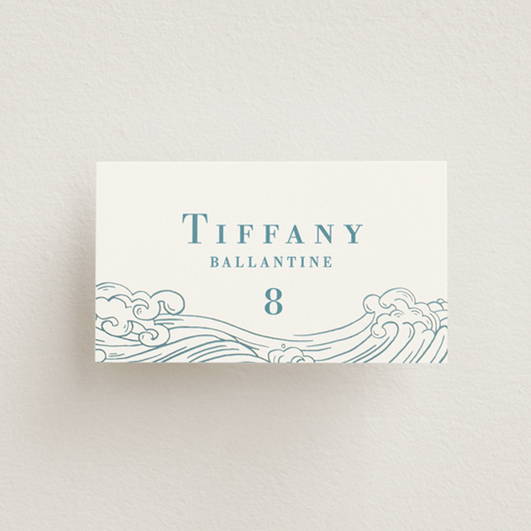 "waves" - Place Cards in Aqua by Jessie Steury - Front with Free Guest Printing