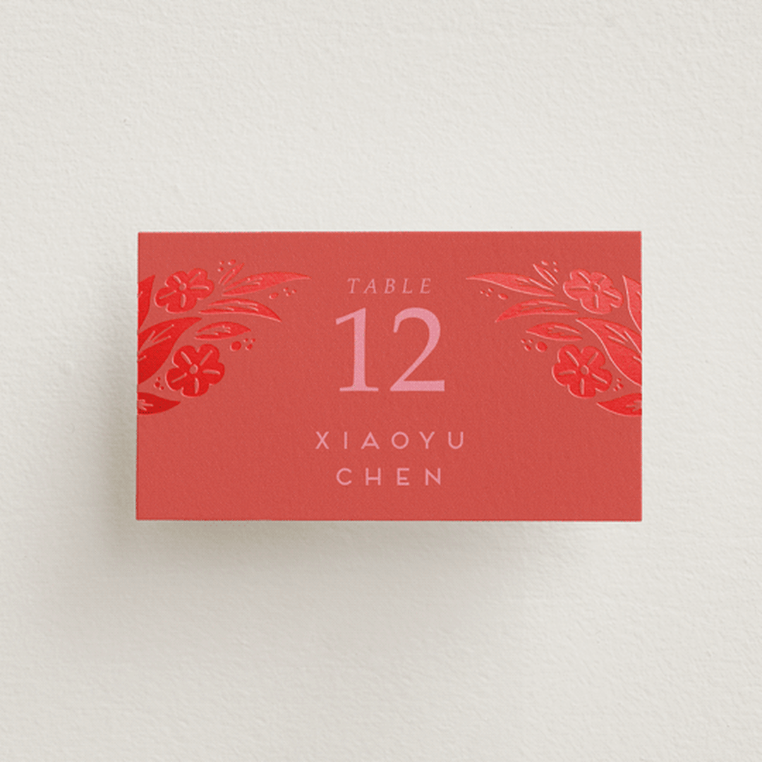 "Fiery" - Place Cards in Ruby by Ghia Designs - Front with Free Guest Printing