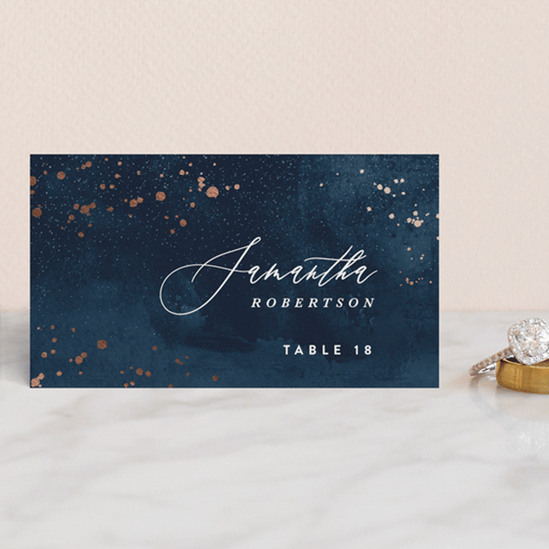 "Cosmos" - Place Cards in Midnight by Hooray Creative - Front with Free Guest Printing