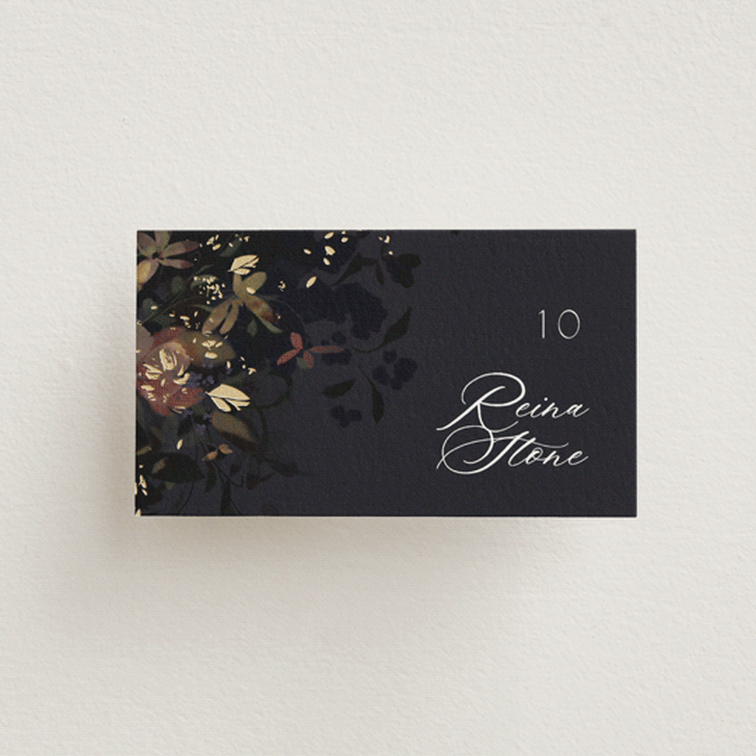"Vintage Rose Garden" - Place Cards in Midnight by Grace Kreinbrink - Front with Free Guest Printing