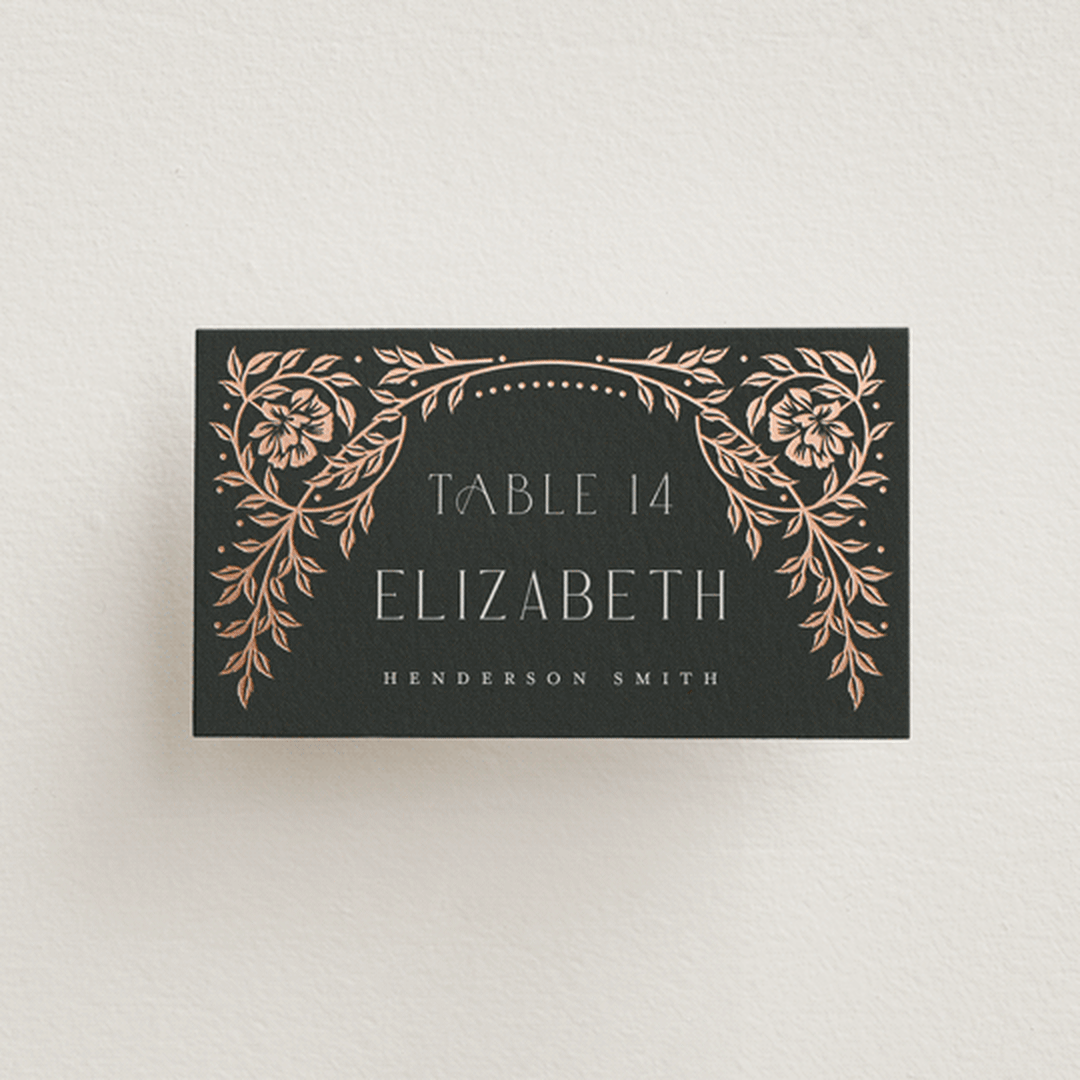 "Gilded nouveau frame" - Place Cards in Onyx by Ana de Sousa - Front with Free Guest Printing
