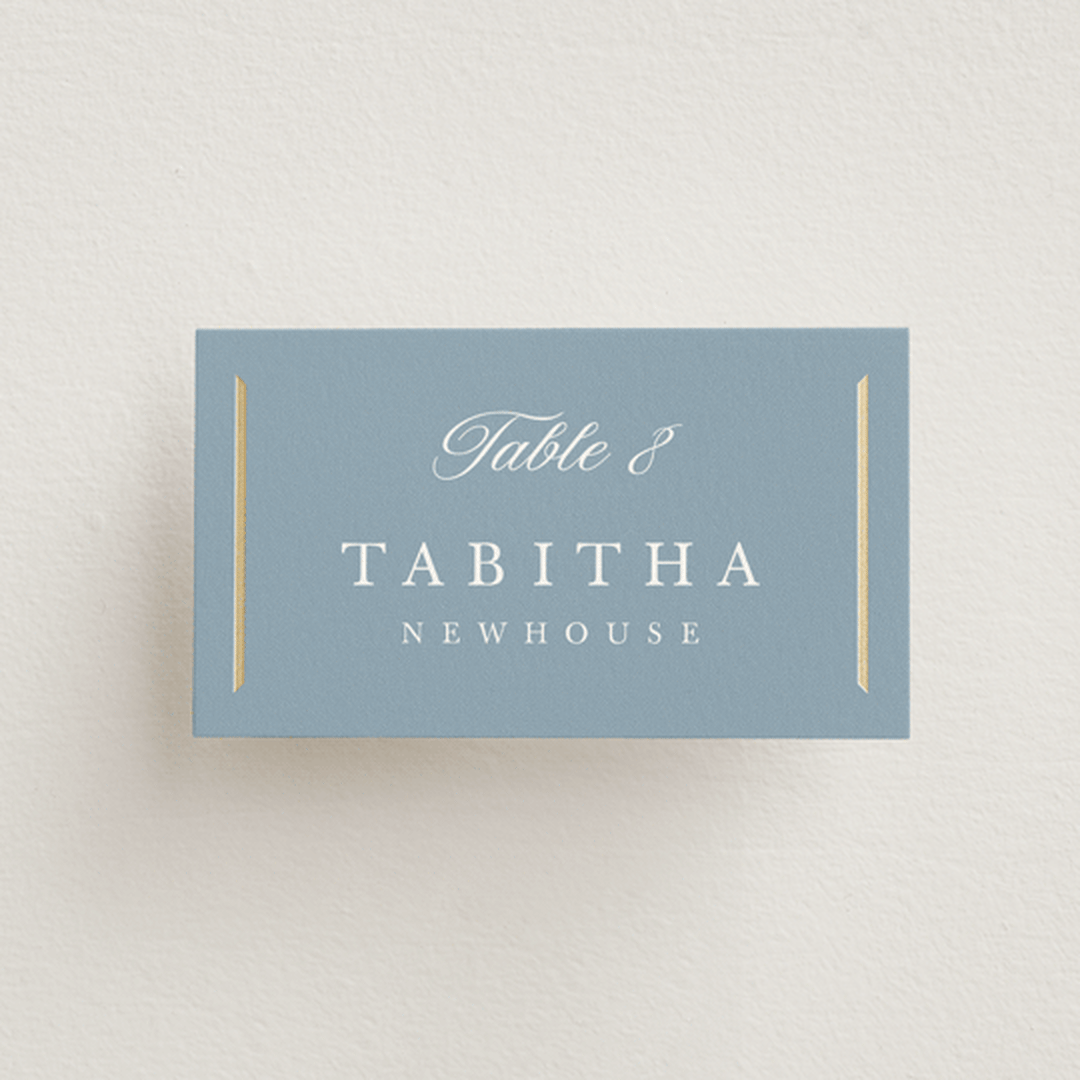 "Elegant bevel" - Place Cards in Dusty Blue by Stacey Meacham - Front with Free Guest Printing
