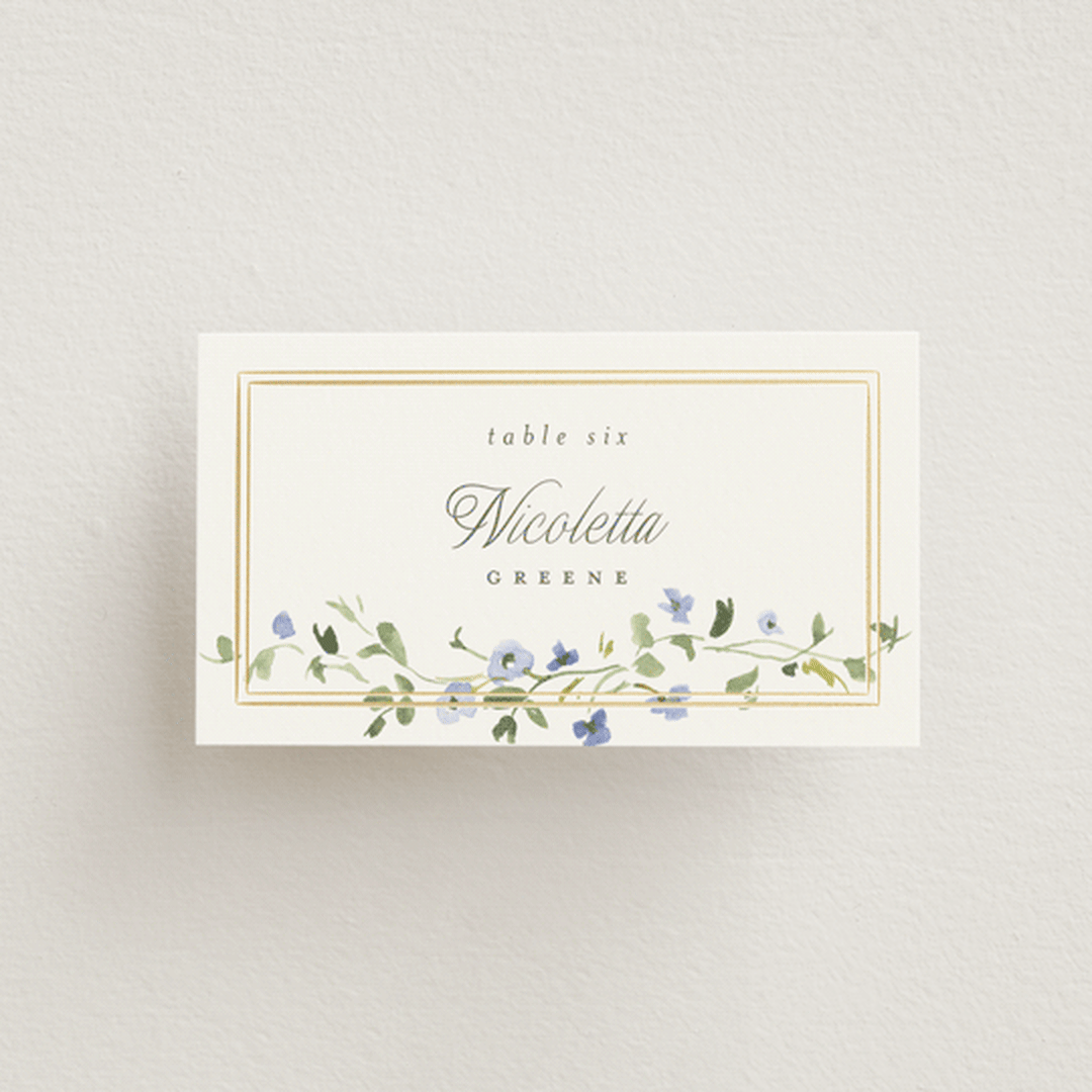 "Flowering Vine" - Place Cards in Bluebell by Everett Paper Goods - Front with Free Guest Printing