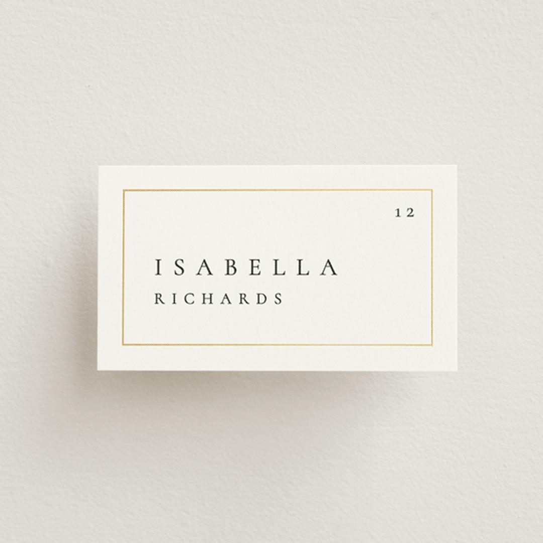 "Golden Ampersand" - Place Cards in Silk by Kelly Schmidt - Front with Free Guest Printing