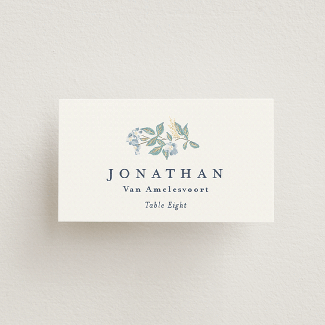 "Climbing Florals" - Place Cards in Sapphire by Olivia Raufman - Front with Free Guest Printing