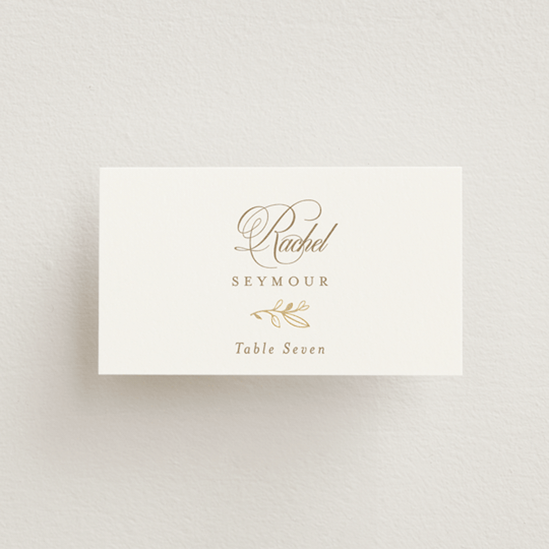 "Gold Crest" - Place Cards in Ivory by Mansi Verma - Front with Free Guest Printing