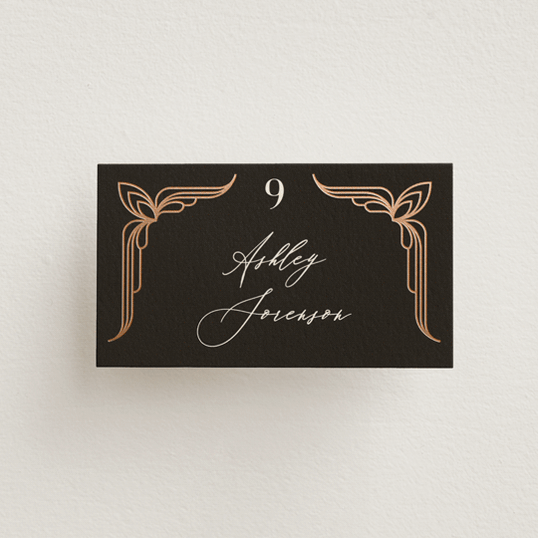 "Geometric Deco" - Place Cards in Midnight by GeekInk Design - Front with Free Guest Printing