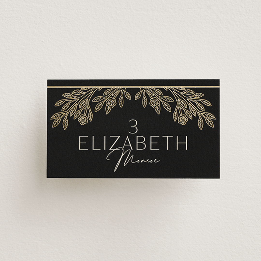 "Heirloom Branches" - Place Cards in Midnight by GeekInk Design - Front with Free Guest Printing