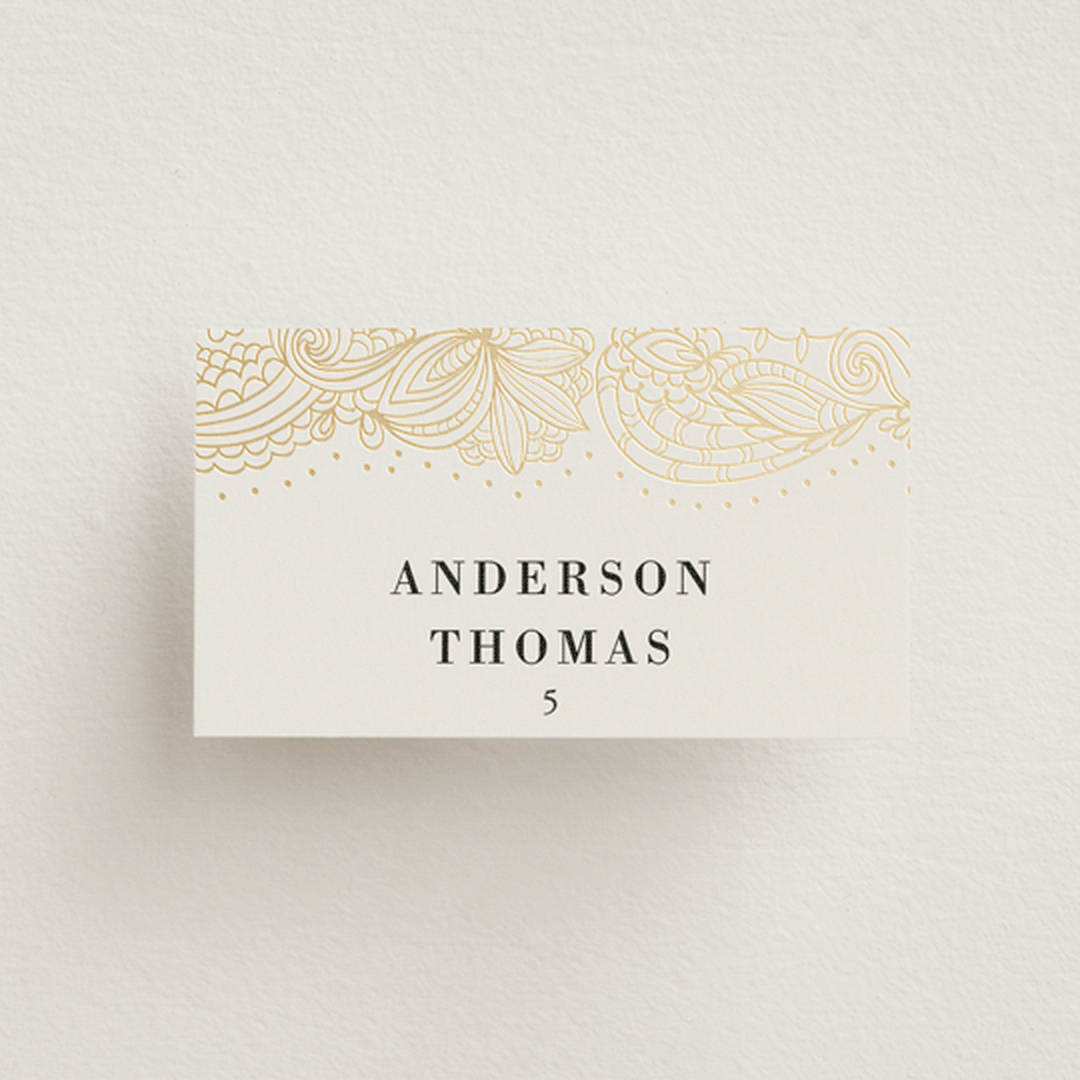 "Elegant Henna" - Place Cards in Champagne by Oma N. Ramkhelawan - Front with Free Guest Printing