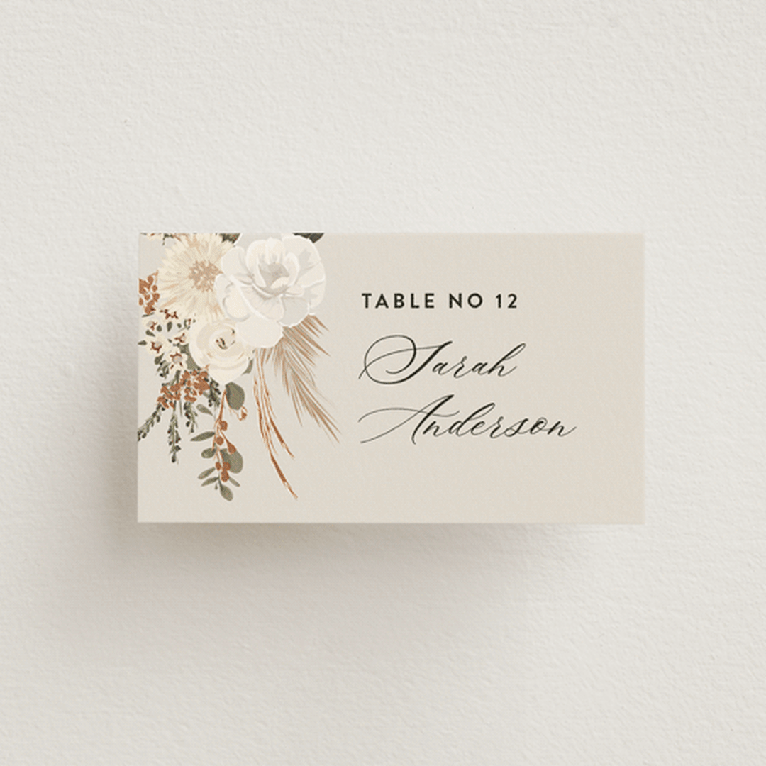 "Botanical Edge" - Place Cards in Latte by Susan Moyal - Front with Free Guest Printing