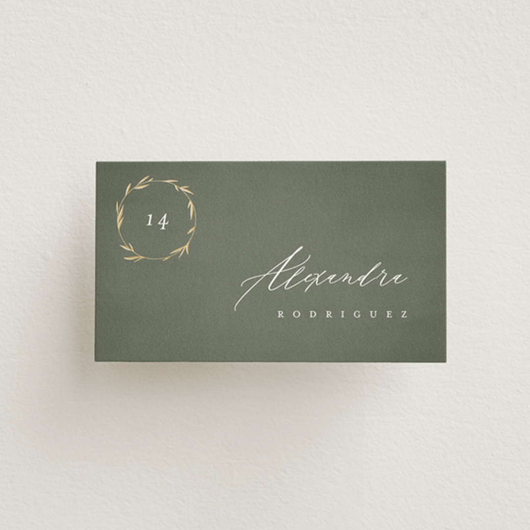 "Minimal Circle" - Place Cards in Moss by Kelly Schmidt - Front with Free Guest Printing