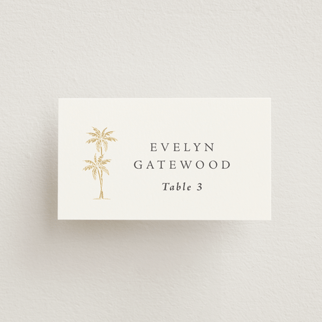 "Palm Monogram" - Place Cards in Stone by Olivia Raufman - Front with Free Guest Printing