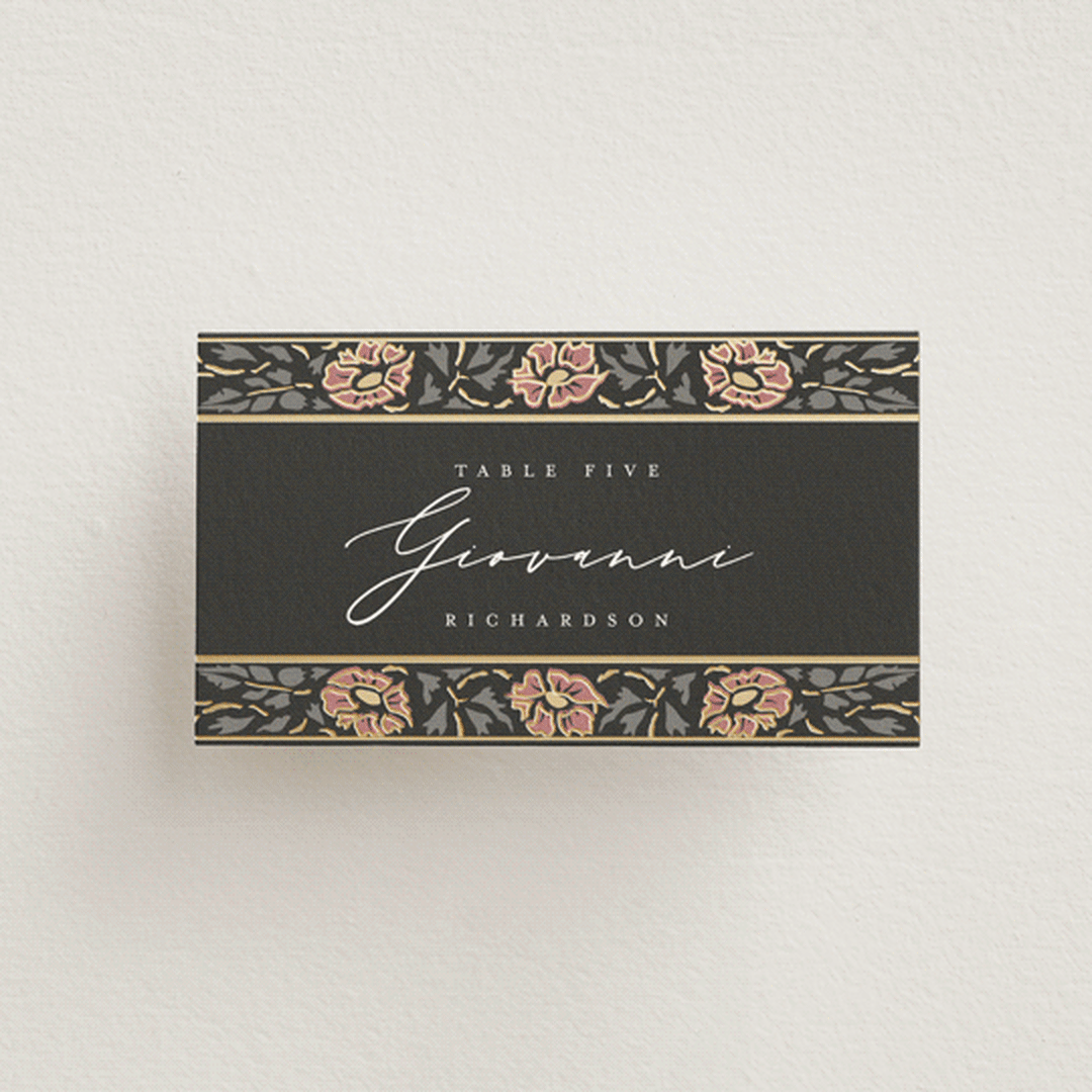 "Timeless Nature" - Place Cards in Ebony by Ana de Sousa - Front with Free Guest Printing