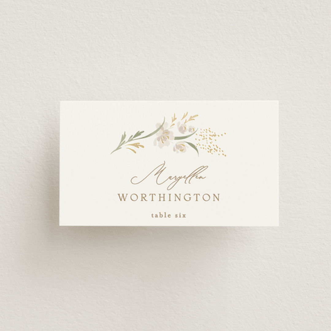 "Meadow" - Place Cards in Spring Mist by Erin L. Wilson - Front with Free Guest Printing