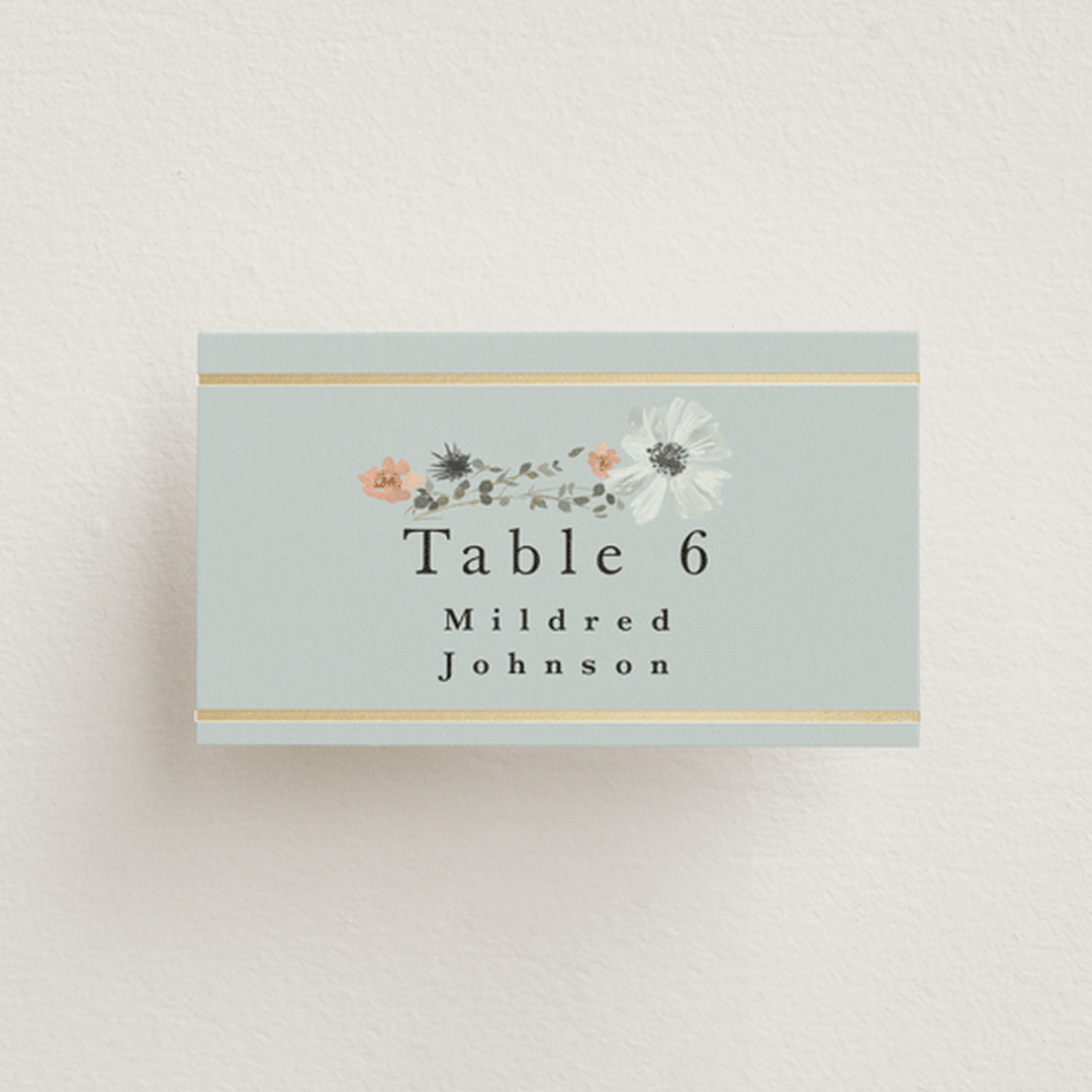 "Blue Garden" - Place Cards in Mist by Hannah Williams - Front with Free Guest Printing
