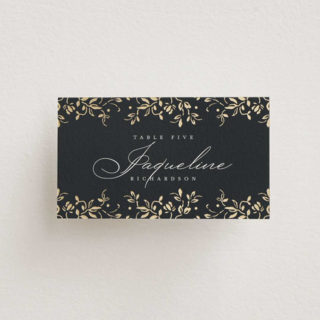 "Regency Grace" - Place Cards in Onyx by Ana de Sousa - Front with Free Guest Printing