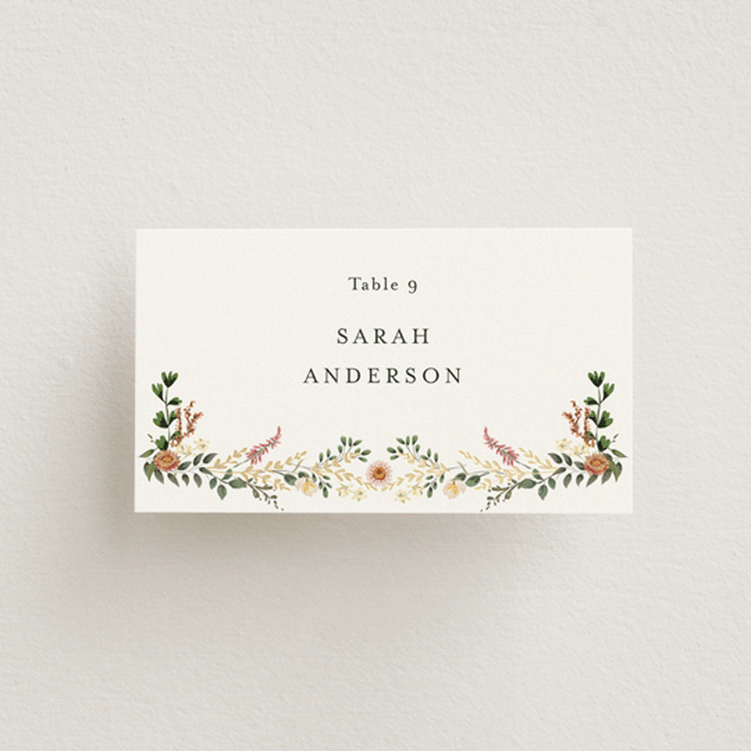 "Blooming Vine" - Place Cards in Blush by Susan Moyal - Front with Free Guest Printing