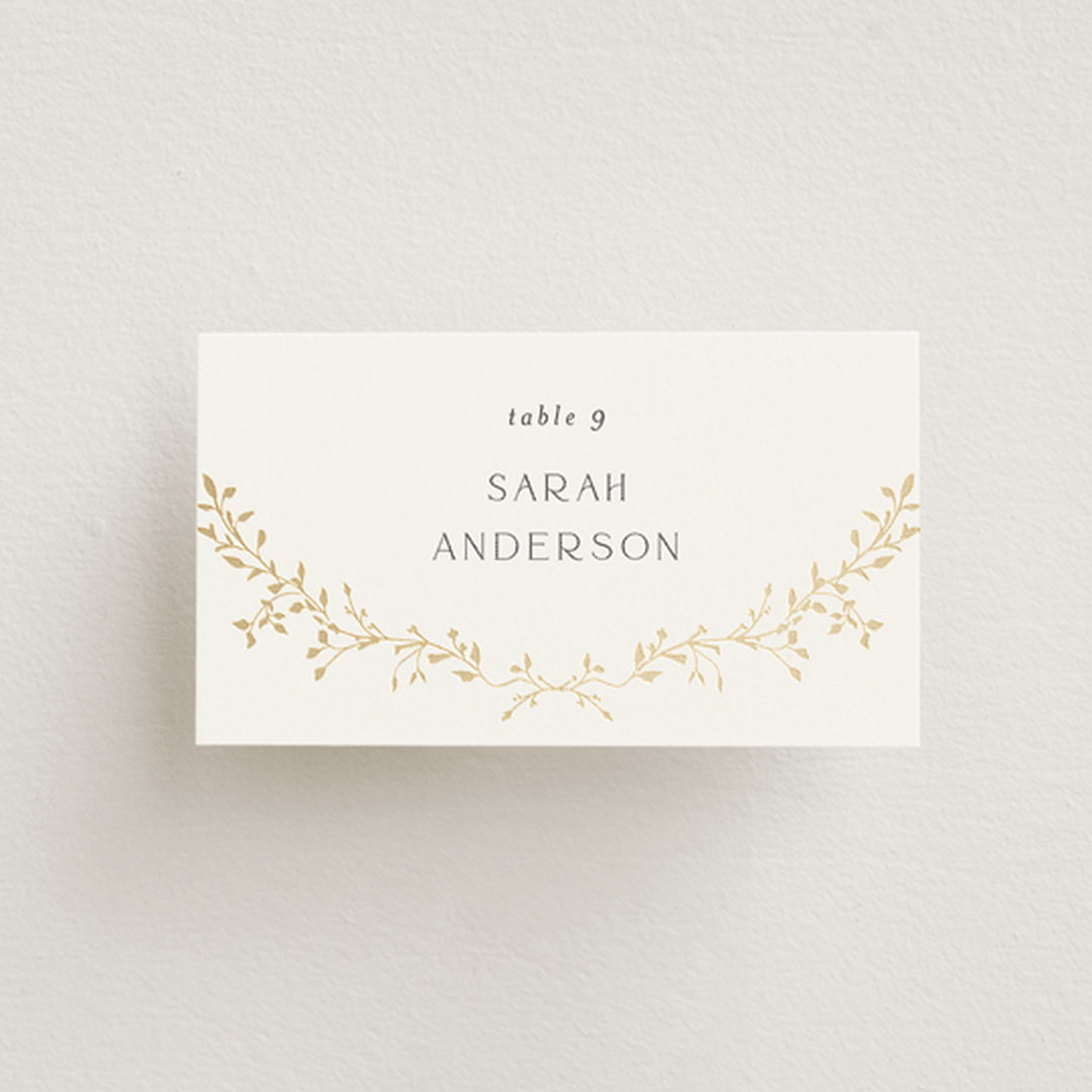 "Delicate Vine" - Place Cards in Alabaster by Susan Moyal - Front with Free Guest Printing
