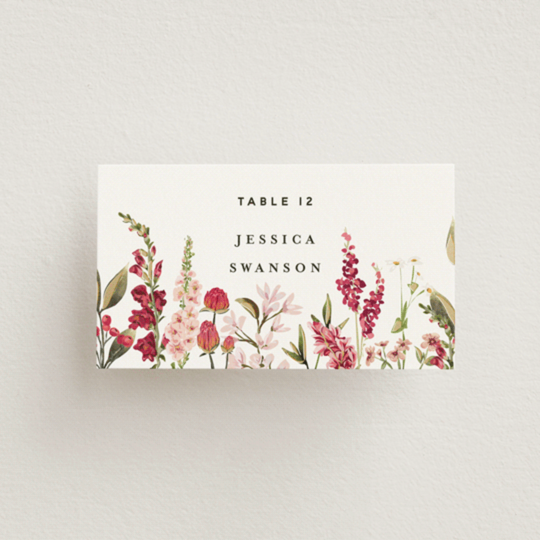 "Lush" - Place Cards in Magenta by Susan Moyal - Front with Free Guest Printing