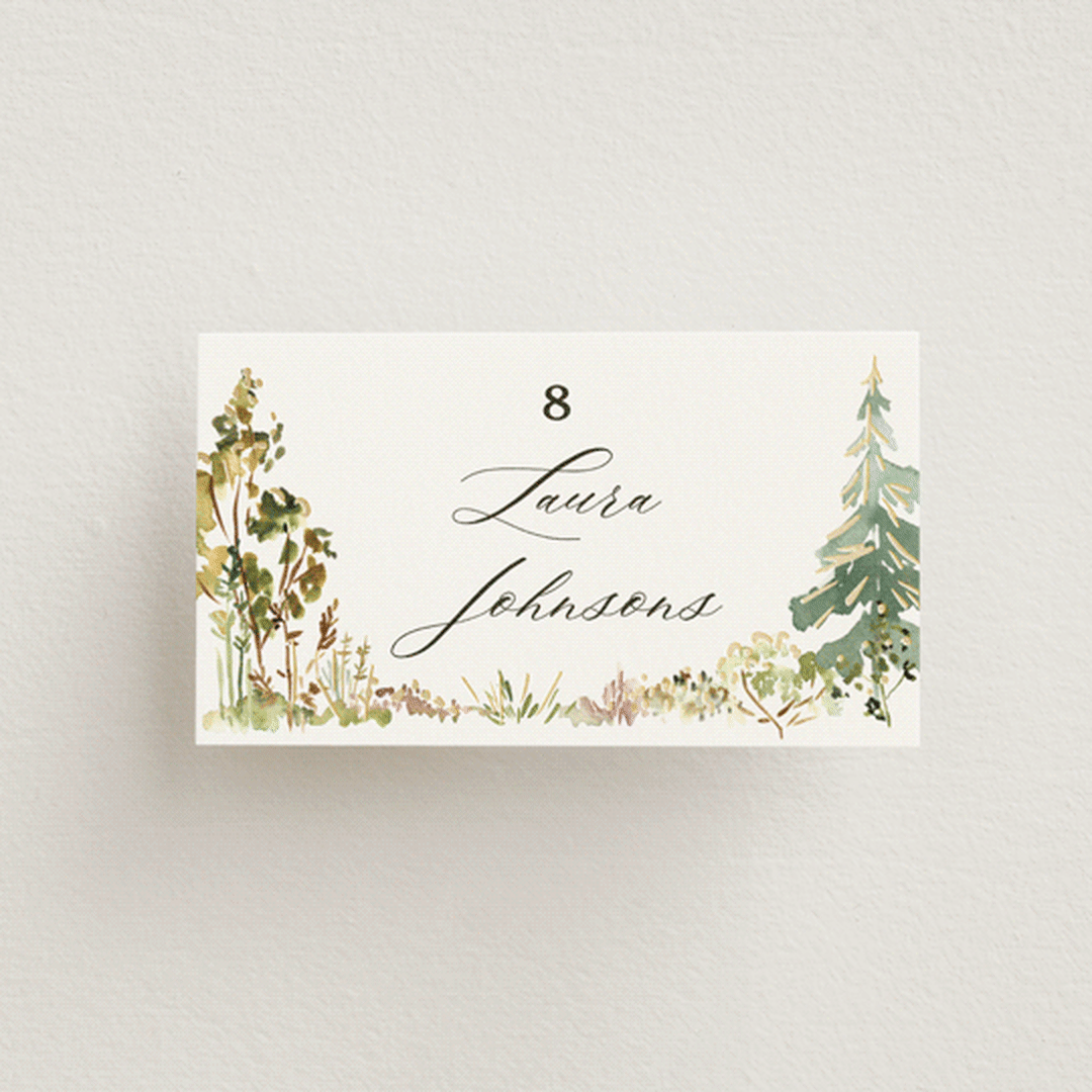 "Great Outdoors" - Place Cards in Forest by Petra Kern - Front with Free Guest Printing