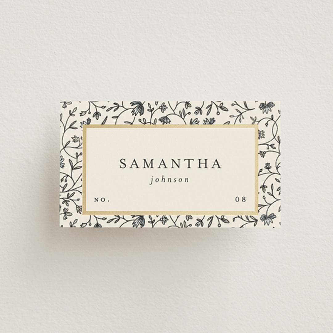 "Hansen" - Place Cards in Almond by Stephanie Hawkes - Front with Free Guest Printing