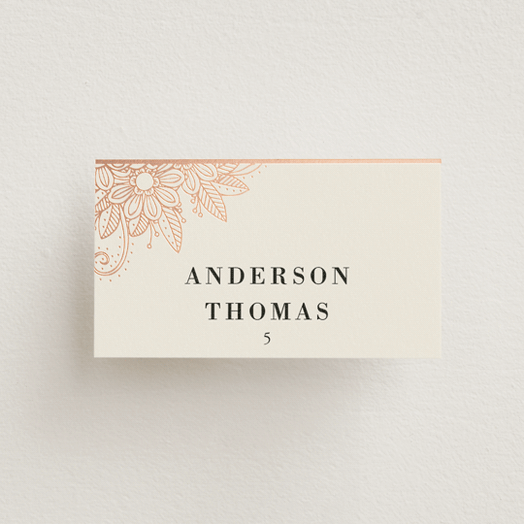 "Mandala Corners" - Place Cards in Peony by Oma N. Ramkhelawan - Front with Free Guest Printing
