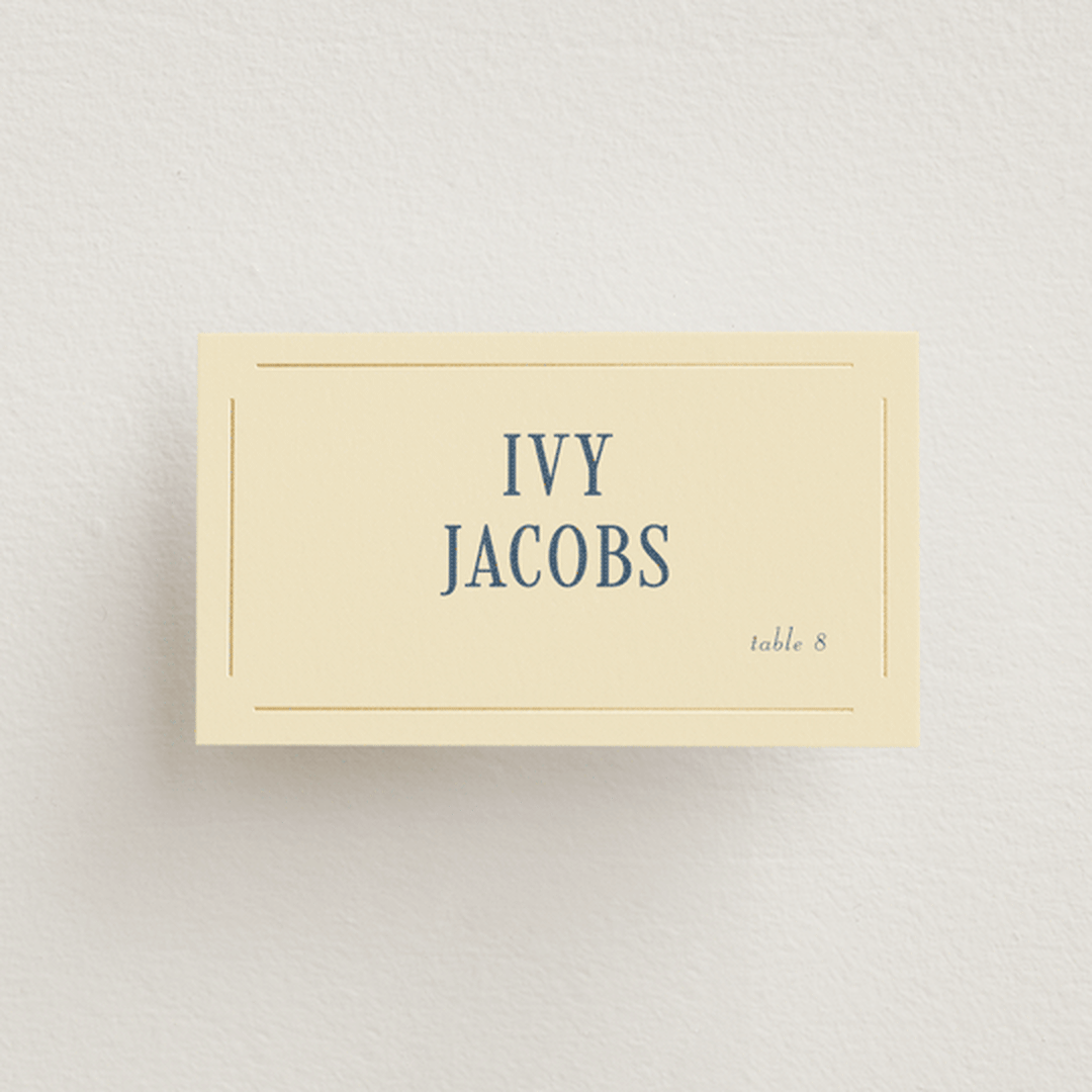 "Woven" - Place Cards in Navy by Baumbirdy - Front with Free Guest Printing