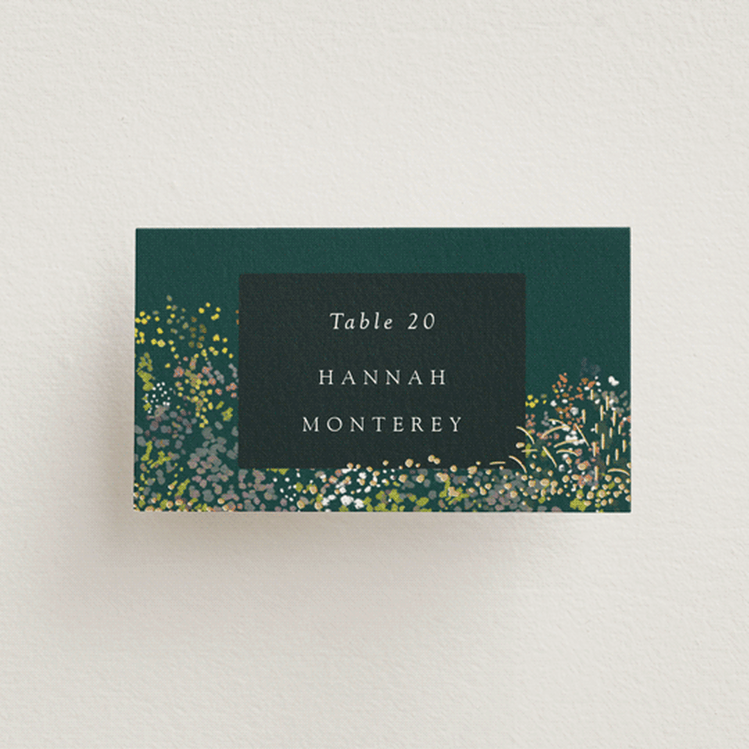 "By the Creek" - Place Cards in Emerald by Becky Nimoy - Front with Free Guest Printing