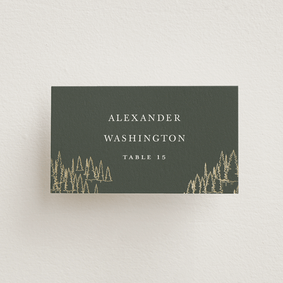 "Peaks" - Place Cards in Hunter by Sarah Brown - Front with Free Guest Printing
