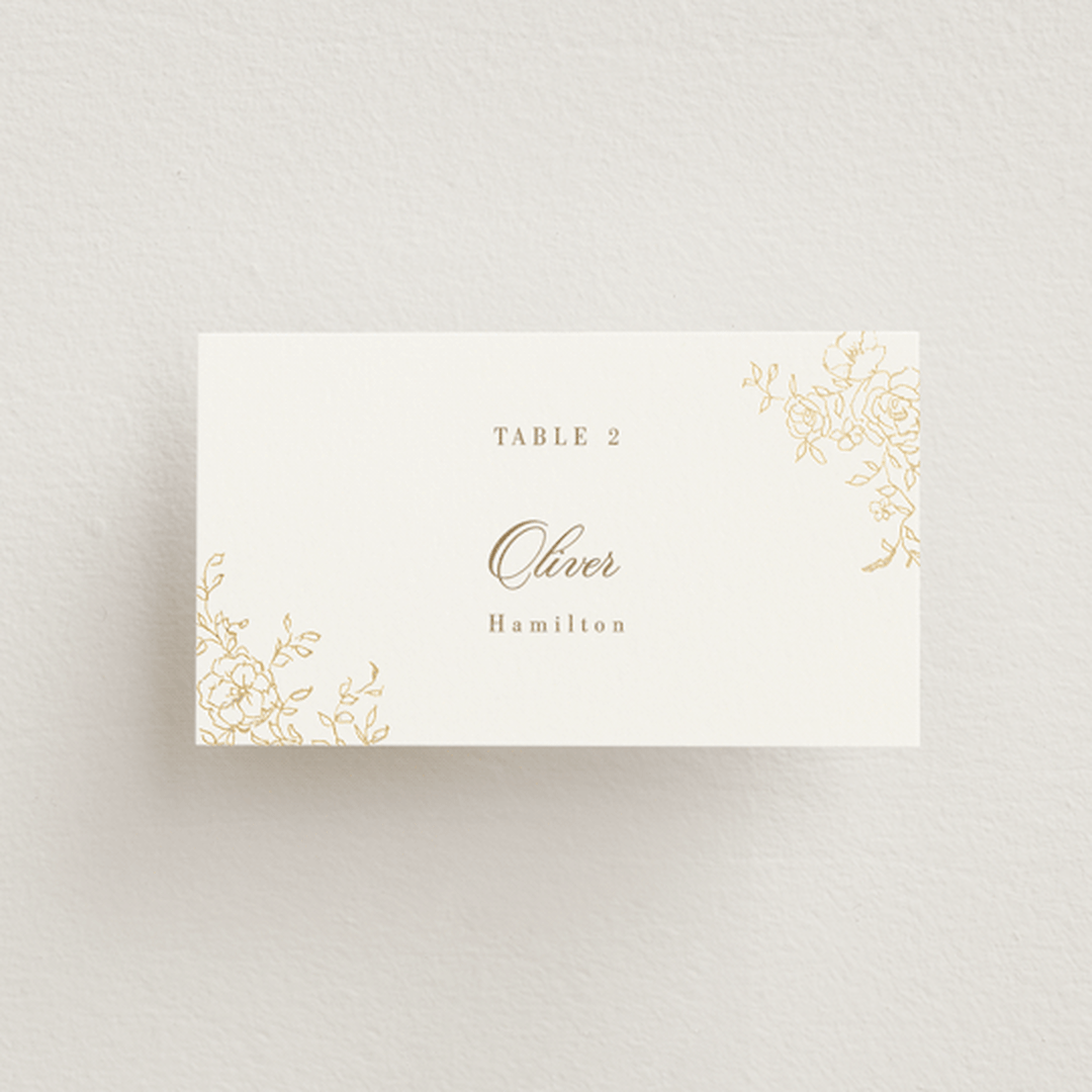 "floral crest" - Place Cards in Champagne by Cass Loh - Front with Free Guest Printing