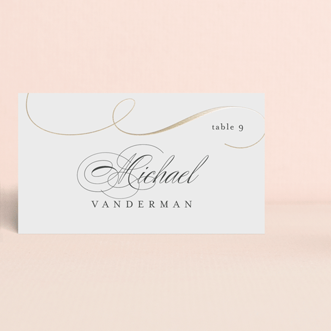 "Fantasia" - Place Cards in Sugar by Jessica Williams - Front with Free Guest Printing