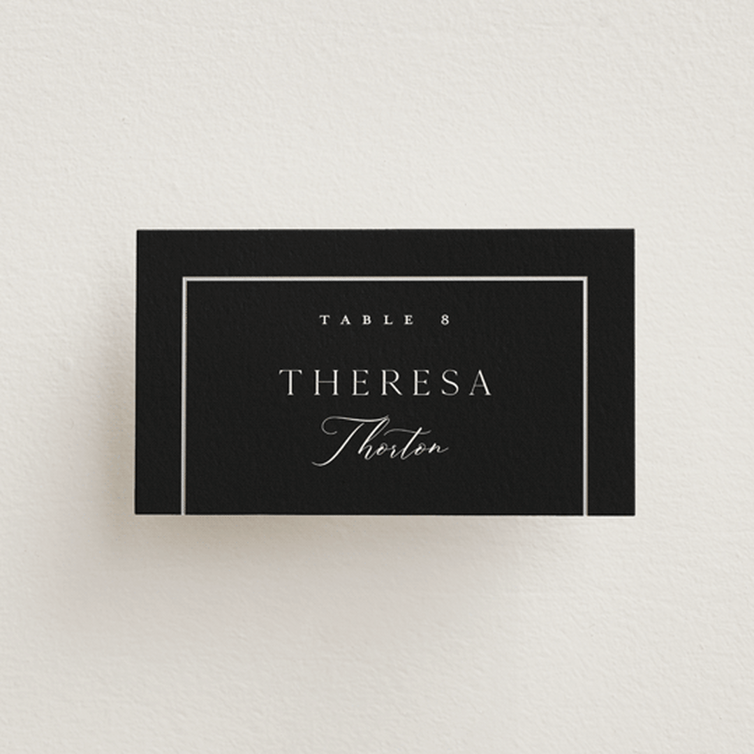 "Elegant Station" - Place Cards in Noir by Stacey Meacham - Front with Free Guest Printing